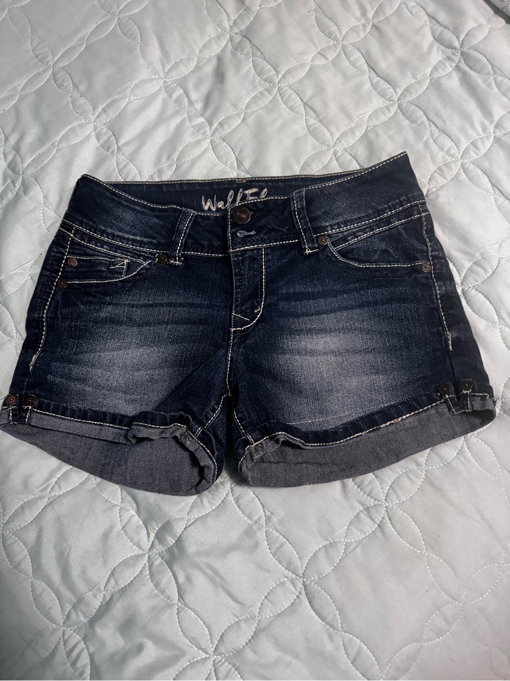 Wallflower Dark Blue Rolled-Cuff Denim Shorts